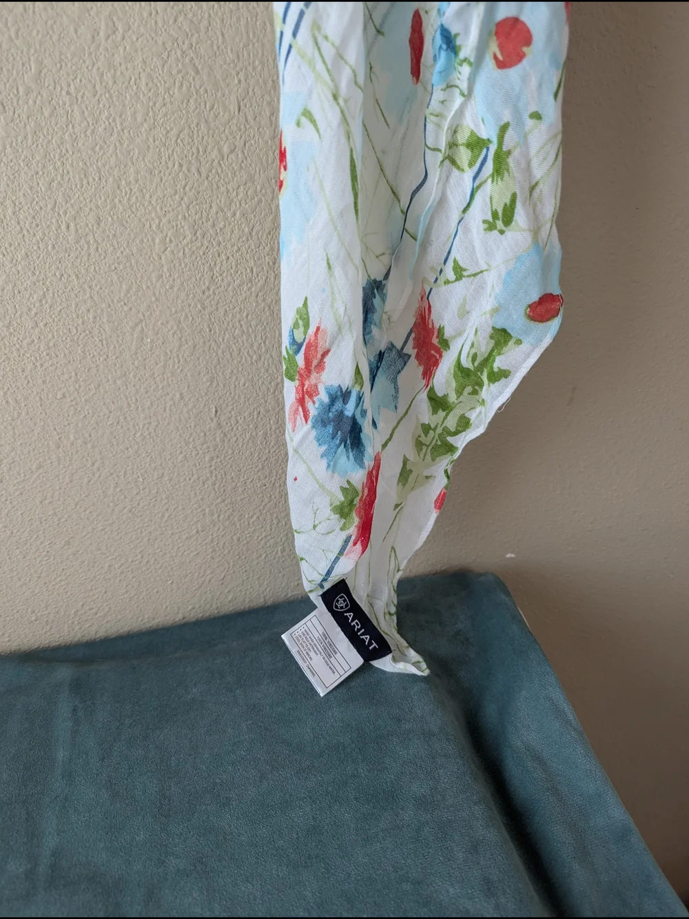 Ariat Lightweight White Floral Scarf/Wrap with Blue, Pink, and Green Accents